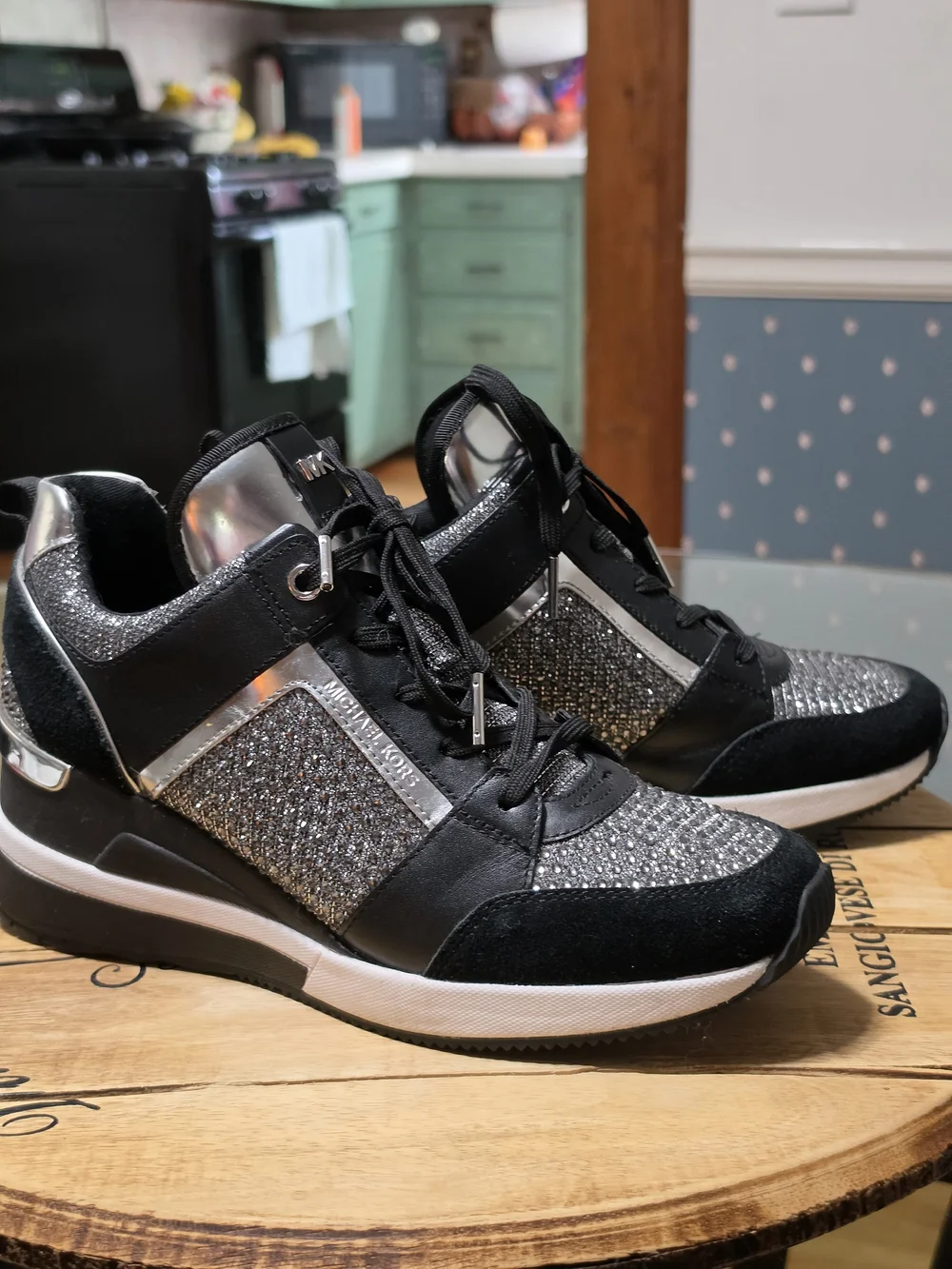 Michael Kors Women's Black & Silver Glitter Trainer Sneaker